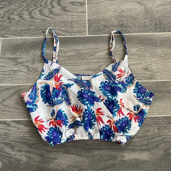 Brandy Melville Tops - Rare Brandy Melville John Galt Bird of Paradise Floral Jaslyn Wrap Crop Tank Top